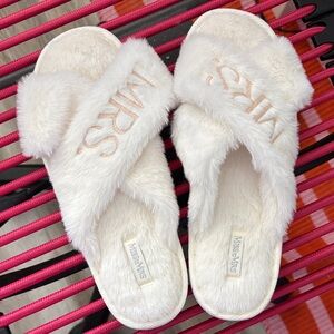 White Faux Fur Mrs Slide Slippers